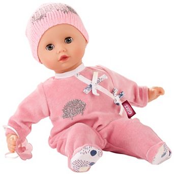 Gotz Muffin Hedgehog 13" Soft Body Baby Doll with Bald Head in Pink Velour Footed Pajamas with Knit Cap and Pacifier