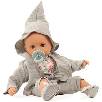Gotz Muffin Lucky One 13" Bald Baby Doll with Blue Sleeping Eyes, Overalls and Jacket