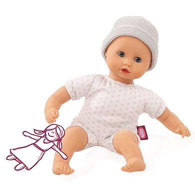 Gotz Muffin to Dress 13" Soft Body Baby Doll with Blue Sleeping Eyes and Grey Cap