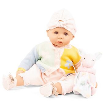 Gotz Cookie Fabspiel 19" Baby Doll, Pastel Outfit, Bunny Stuffed Animal, Jumpsuit & Flower Cardigan