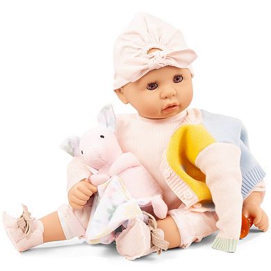 Gotz Cookie Fabspiel 19" Baby Doll, Pastel Outfit, Bunny Stuffed Animal, Jumpsuit & Flower Cardigan