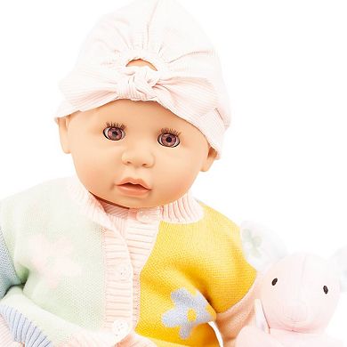 Gotz Cookie Fabspiel 19" Baby Doll, Pastel Outfit, Bunny Stuffed Animal, Jumpsuit & Flower Cardigan