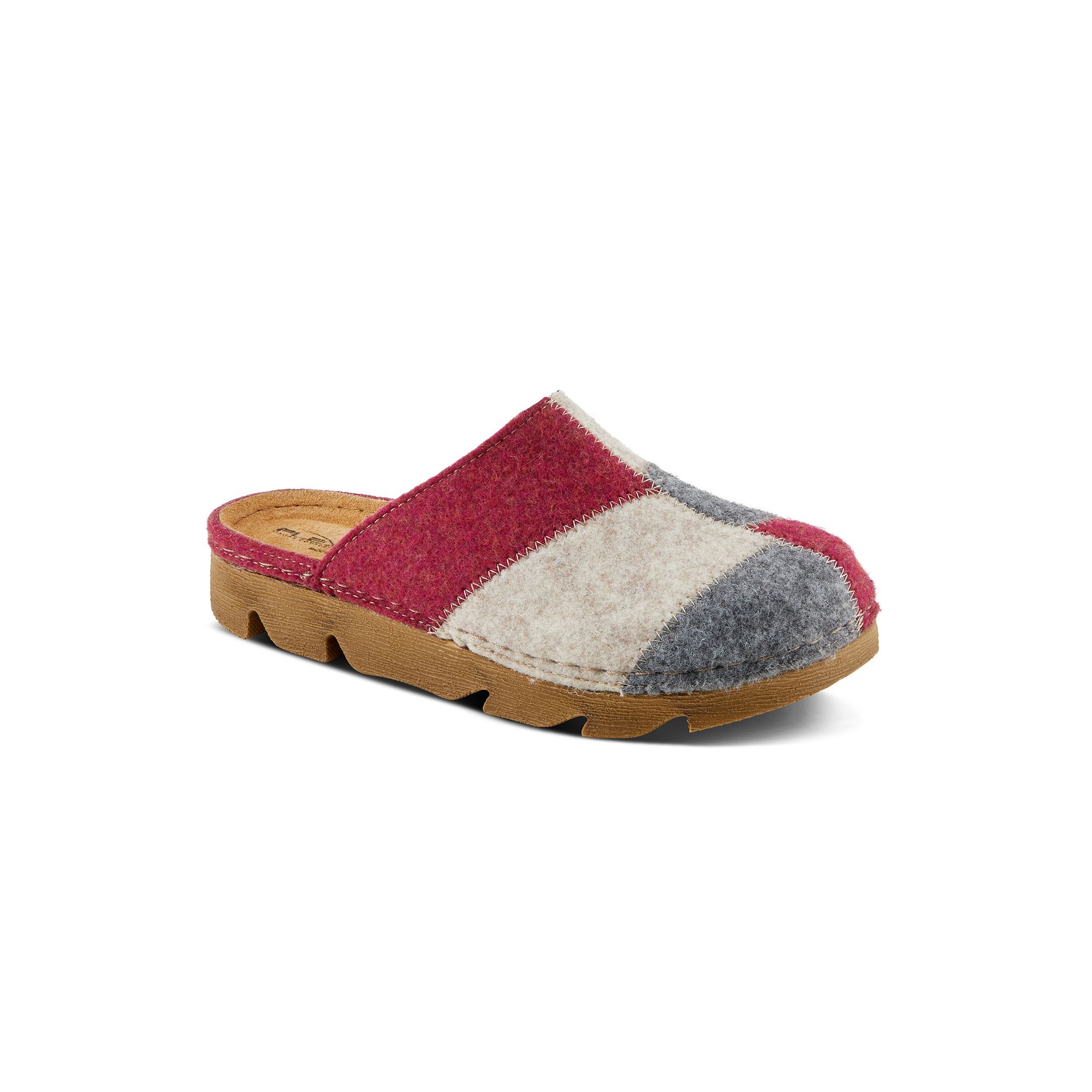 Flexus by Spring Step Womens Patchy Wool Clog Slippers, Size: 38, Red Team