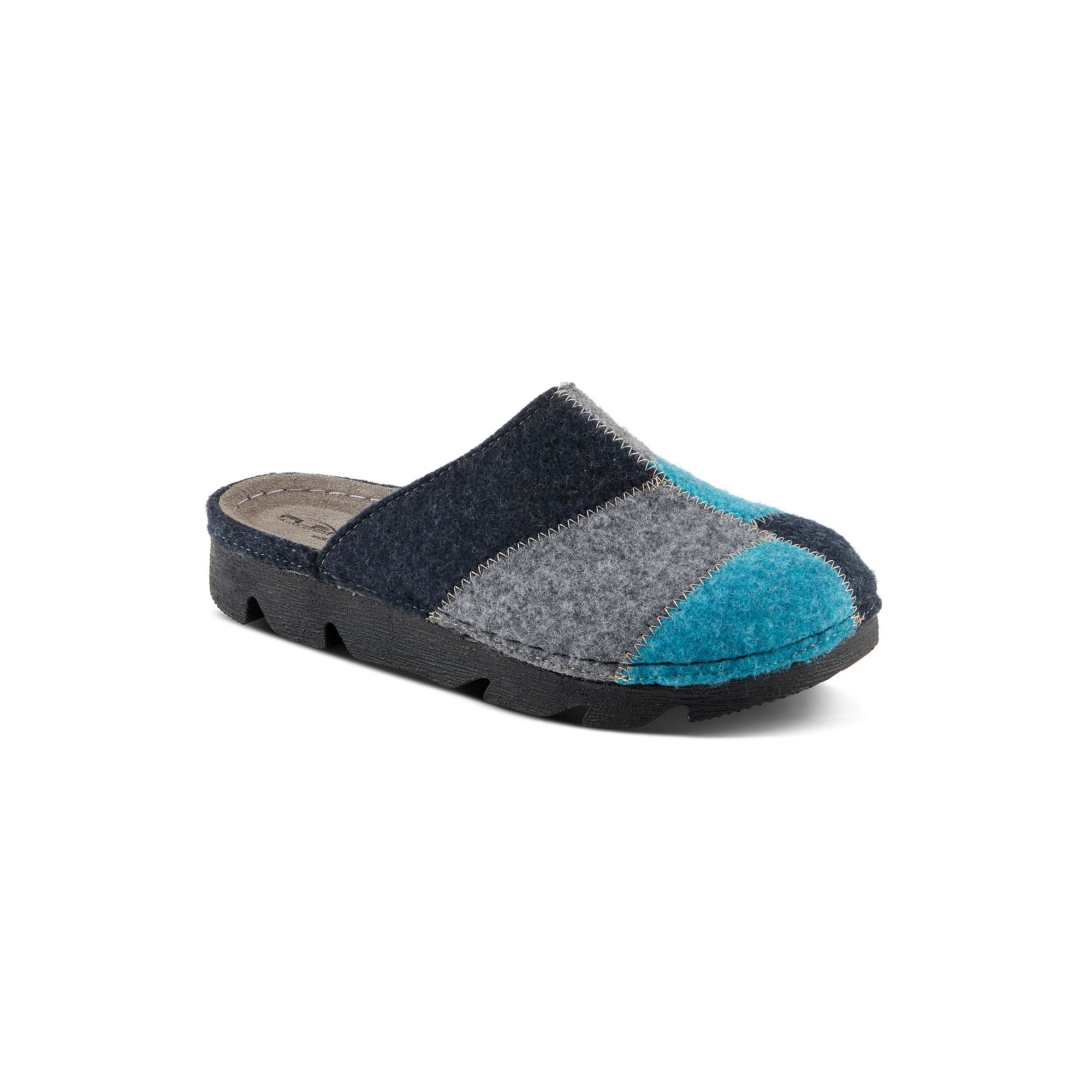 Flexus by Spring Step Womens Patchy Wool Clog Slippers, Size: 38, Blue Tea