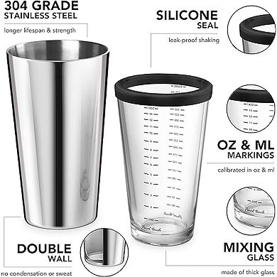 Final Touch Double Wall Boston Shaker With Silicone Seal And Measurements