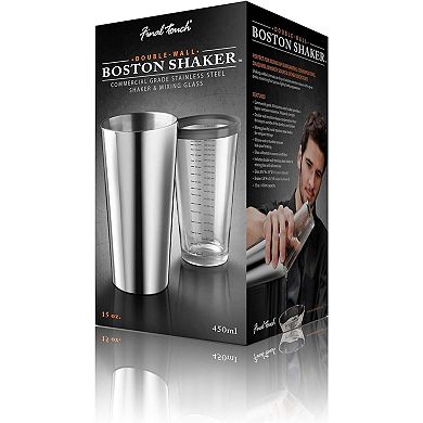 Final Touch Double Wall Boston Shaker With Silicone Seal And Measurements