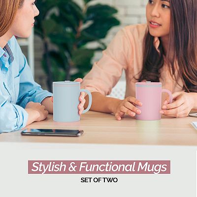 Copco Iconic Double Wall Insulated Desk Mug with Lid & Handle, 16 oz, Set  of 2 (Light Blue/Pink)