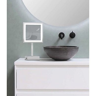 Aptations Kimball & Young Single-sided Led Square Free Standing Vanity Mirror, Brushed Nickel