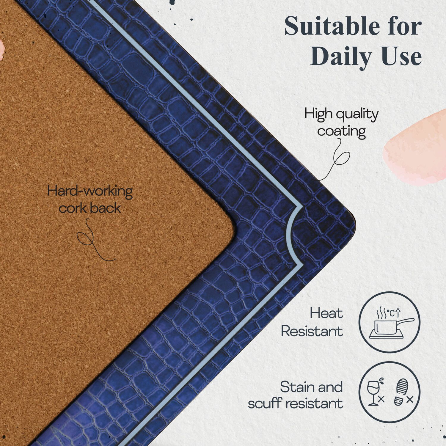 PIMPERNEL Croc - Blue Placemats dinerformaat set van 4
