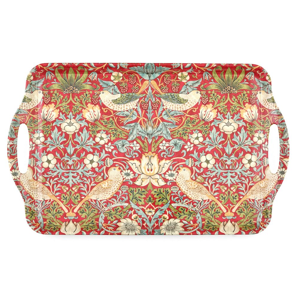 Pimpernel Morris & Co Strawberry Thief Red Melamine Serving Tray with Handles, 19.25 x 11.5 in - Red