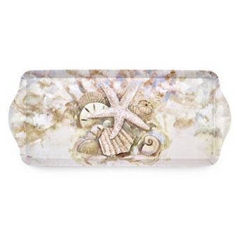 Pimpernel Beach Prize Collection Rectangular Tray, Seashell Melamine Serving Platter, 15.25 x 6.5 in