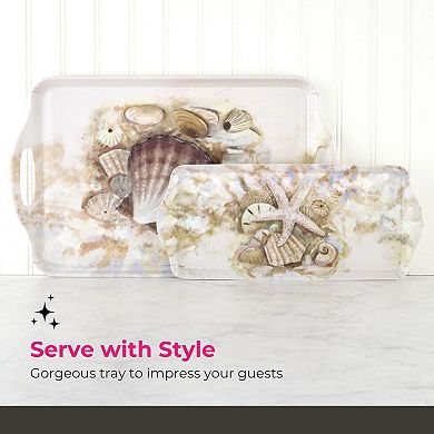 Pimpernel Beach Prize Collection Rectangular Tray, Seashell Melamine Serving Platter, 15.25 x 6.5 in