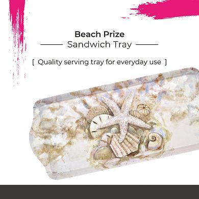 Pimpernel Beach Prize Collection Rectangular Tray, Seashell Melamine Serving Platter, 15.25 x 6.5 in