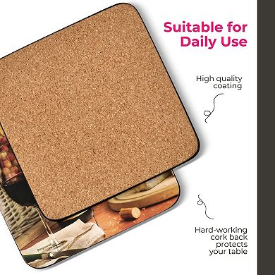 Pimpernel Artisanal Coasters Set of 4, 4" Square Cork-Backed Drink Mats
