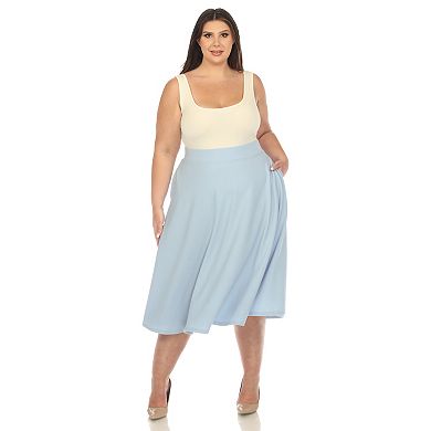 Plus Size Flared Midi Skirt With Pockets