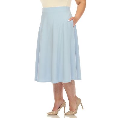 Plus Size Flared Midi Skirt With Pockets
