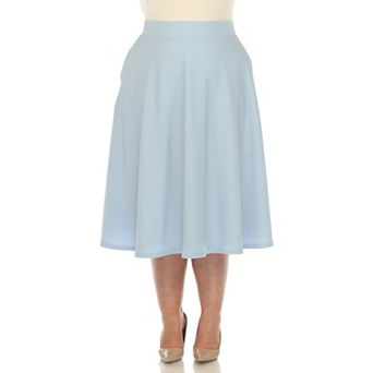 Plus Size Flared Midi Skirt With Pockets