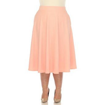 Plus Size Flared Midi Skirt With Pockets
