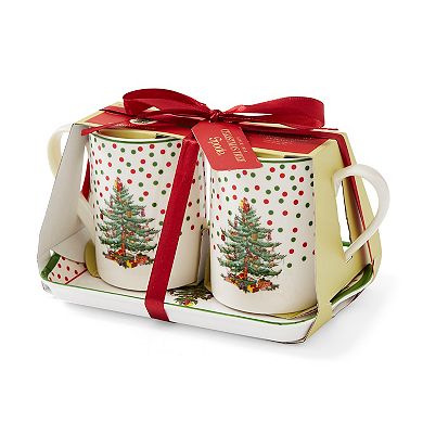 Pimpernel Christmas Tree Polka Dot Mug And Tray Set