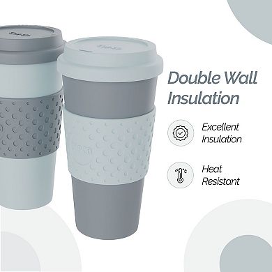 Copco Acadia To Go Lidded Mug Set Of 2, 16 Oz. Reusable Durable & Bpa-free, Double-wall Insulation