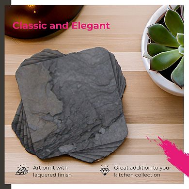 Pimpernel Coasters Set of 6, Midnight Slate 4" Square Stone Texture Cork-Backed