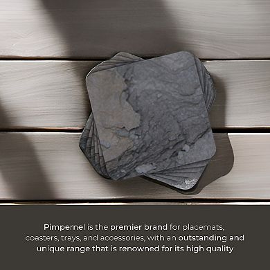 Pimpernel Coasters Set of 6, Midnight Slate 4" Square Stone Texture Cork-Backed