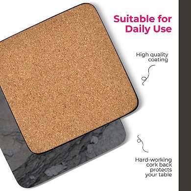 Pimpernel Coasters Set of 6, Midnight Slate 4" Square Stone Texture Cork-Backed