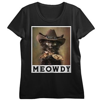 Juniors' Cowboy Cat Meowdy Short Sleeve Graphic Tee
