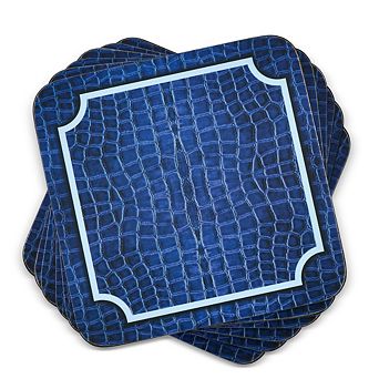 Pimpernel Blue Croc Leather Coasters, Set Of 6