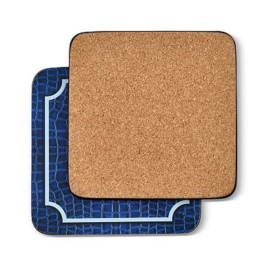 Pimpernel Blue Croc Leather Coasters, Set Of 6