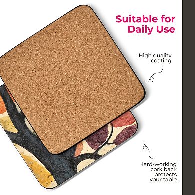 Pimpernel Dancing Branches Coasters Set of 6, 4" Square Cork-Backed Board