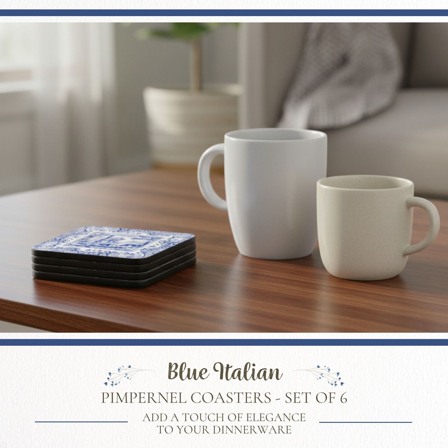 Pimpernel Blue Italian Tischsets, Set Mit 6 Stück – Elegante Geschenkbox, Feucht Abwischbar & Hochwertiges Material