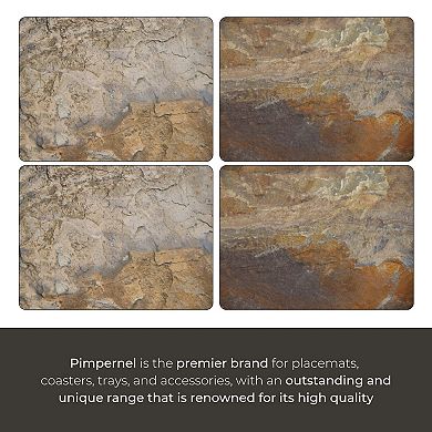 Pimpernel Slate Placemats Set of 4, Rectangular Heat & Stain Resistant Lacquer