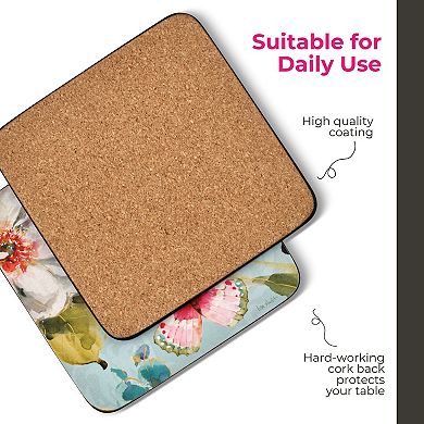 Pimpernel Floral Collection Coasters, Set of 6 Cork-Backed Drink Pads, 4.25"