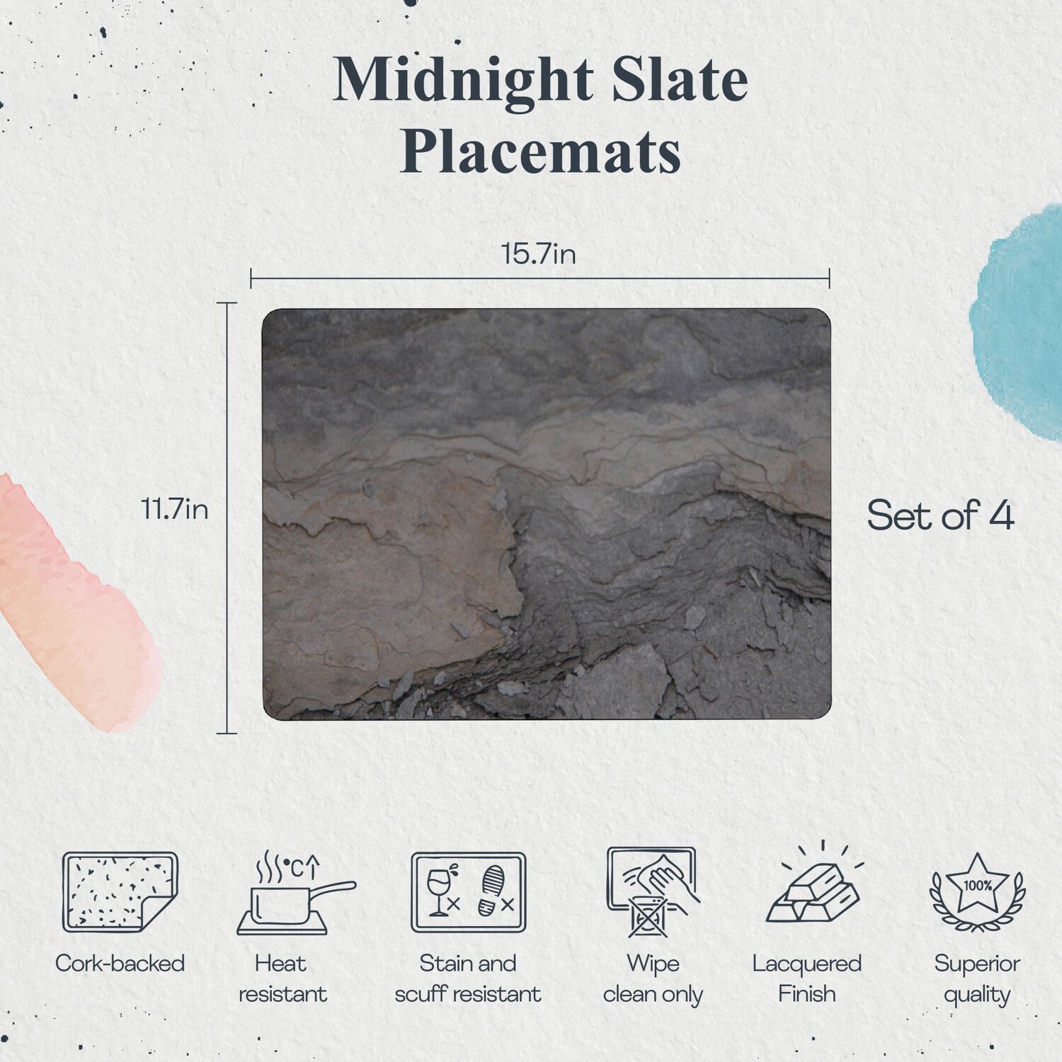 Pimpernel Midnight Slate, 6 Placemats 6 Coasters