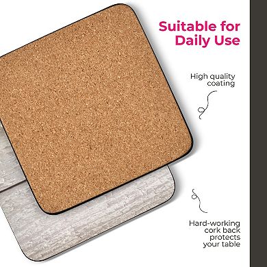 Pimpernel Driftwood Coasters Set of 4, Square Cork-Backed Drink Mats Gray & Brown