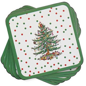 Pimpernel Christmas Tree Polka Dot Coasters, Set Of 6