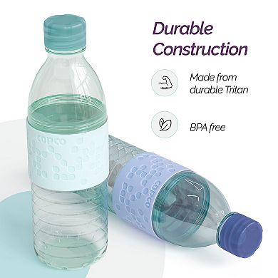 Copco Hydra 2-Pack Water Bottle 16.9 Ounce, Non Slip Sleeve, Bpa Free, Tritan Plastic Reusable
