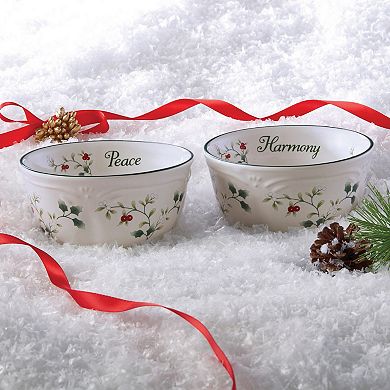 Pfaltzgraff Winterberry Sentiment Dessert Bowls Set of 2