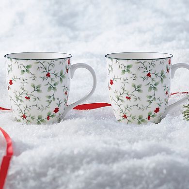 Pfaltzgraff Winterberry Holiday Porcelain 20oz Mugs Set of 2