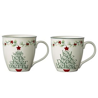 Pfaltzgraff Winterberry Sentiments Porcelain Tree 20oz Mugs Set of 2