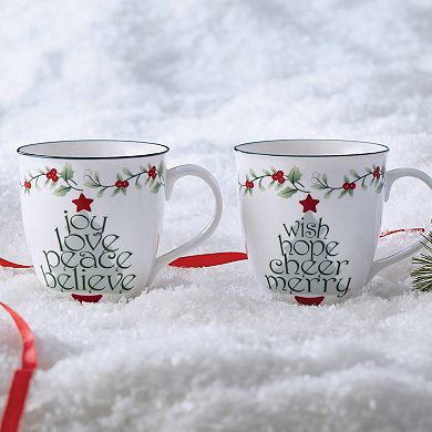 Pfaltzgraff Winterberry Sentiments Porcelain Tree 20oz Mugs Set of 2