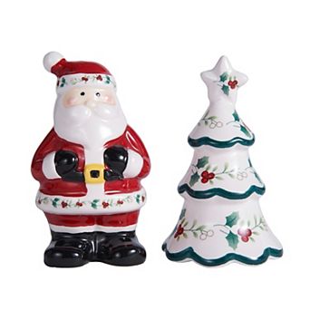 Pfaltzgraff Winterberry Santa and Tree Salt Pepper Set