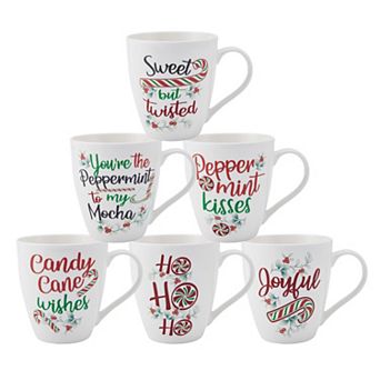 Pfaltzgraff Winterberry Holiday Whimsical 18oz Coffee Mugs Set of 6