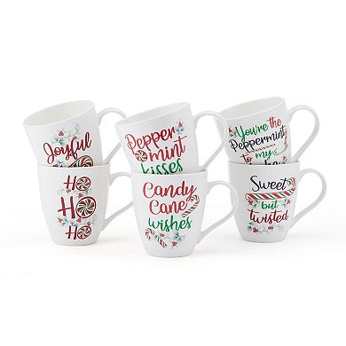 Pfaltzgraff Winterberry Holiday Whimsical 18oz Coffee Mugs Set of 6