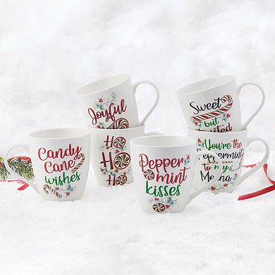 Pfaltzgraff Winterberry Holiday Whimsical 18oz Coffee Mugs Set of 6