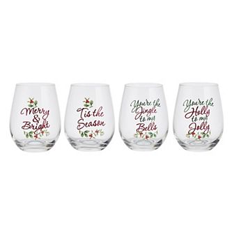 Pfaltzgraff Winterberry Sentiments Stemless Wine Glasses Set of 4