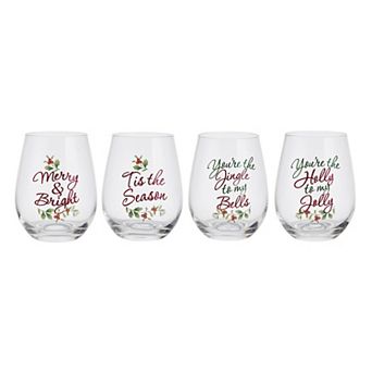 Pfaltzgraff Winterberry Sentiments Stemless Wine Glasses Set of 4