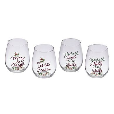 Pfaltzgraff Winterberry Sentiments Stemless Wine Glasses Set of 4