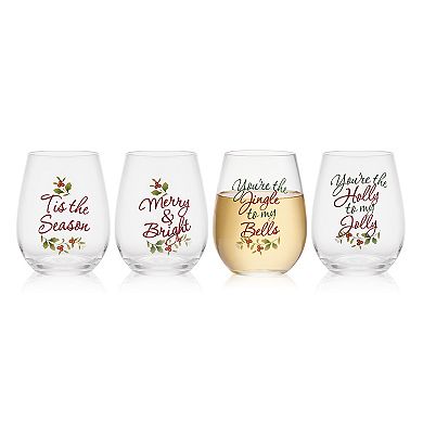Pfaltzgraff Winterberry Sentiments Stemless Wine Glasses Set of 4